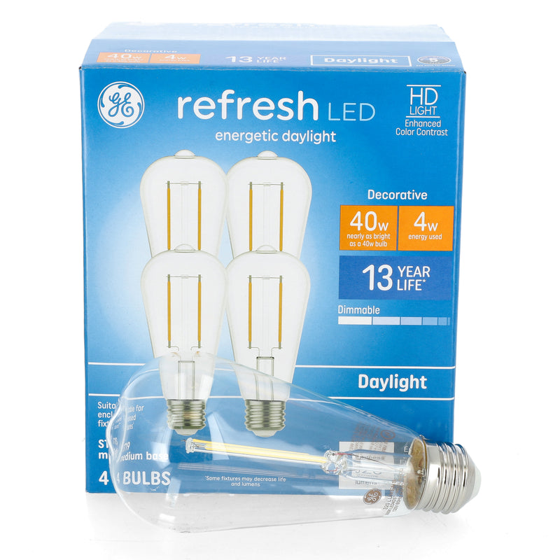 GE REFRESH 4PK 4=40W ST19 LED BULBS DIMMABLE ENTERGETIC DAYLIGHT