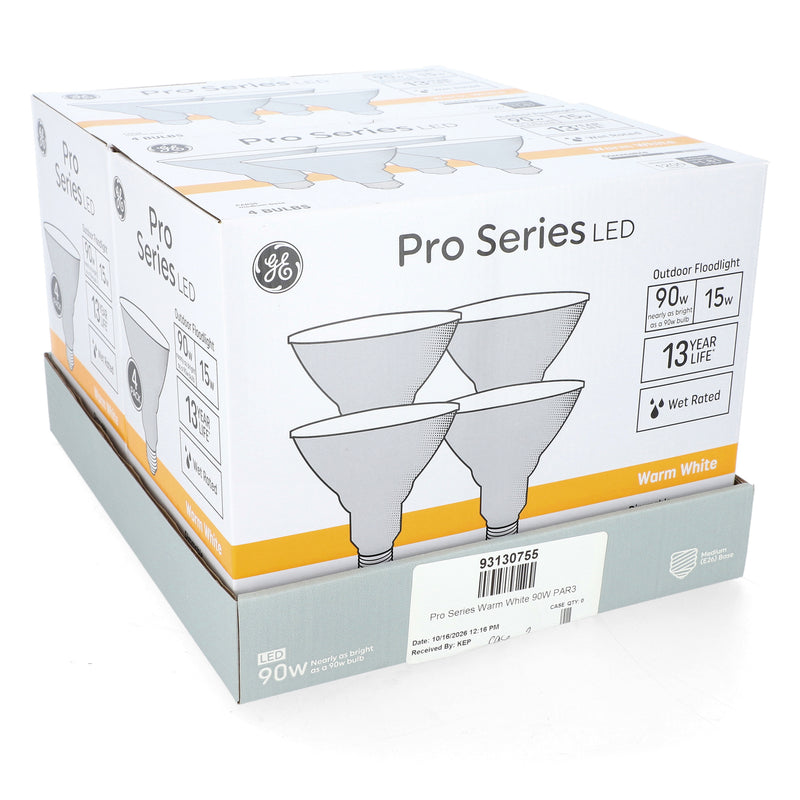GE PRO SERIES 4PK 15=90W WET RATED PAR 38 OUTDOOR FLOODLIGHT DIMMABLE WARM WHITE