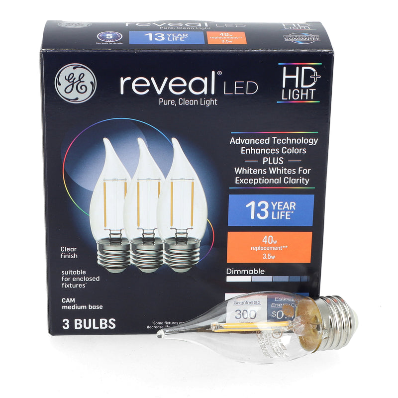 GE REVEAL 3PK 3.5=40W B11 LED BULBS E26 MEDIUM BASE