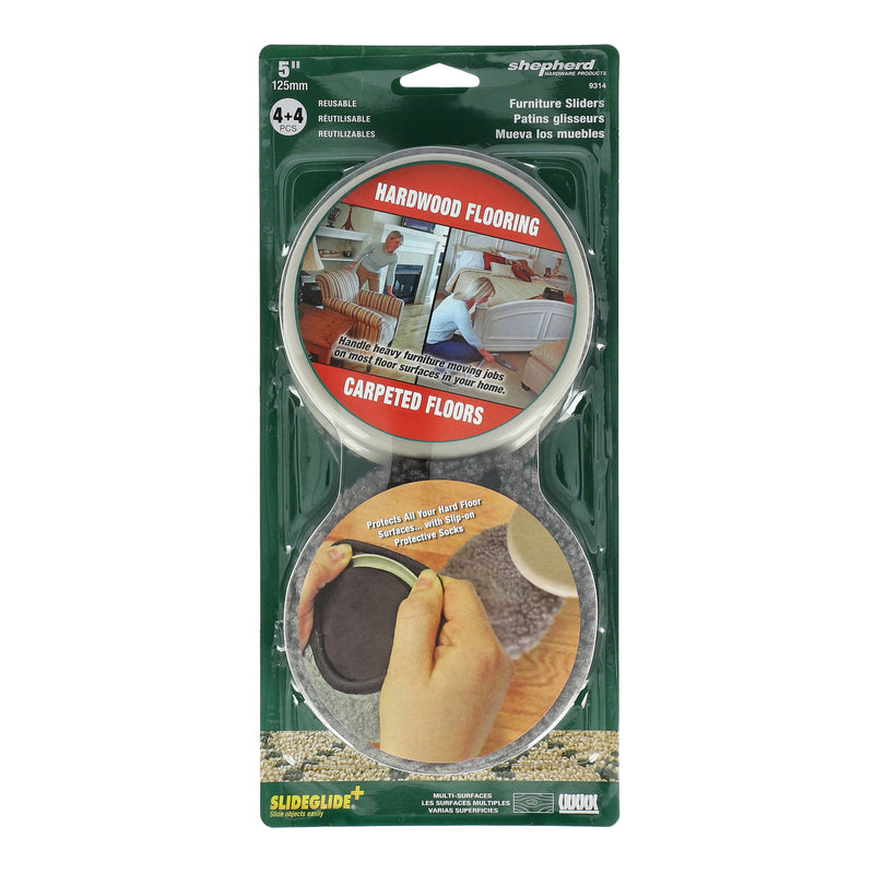 SHEPHERD 8PK SLIDEGLIDE+ 5'' ROUND HARD SLIDERS WITH SOCKS