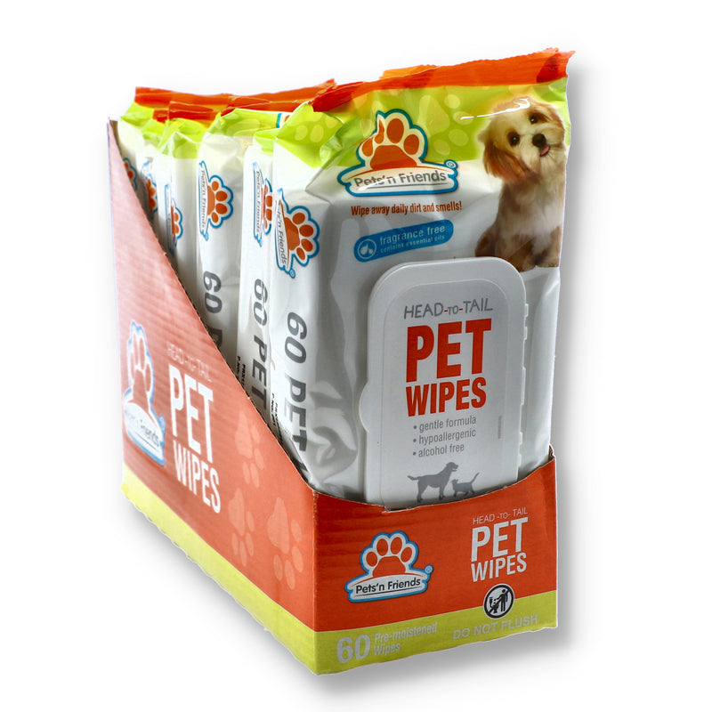 PETS N' FRIENDS 60CT UNSCENTED PET WIPES WITH CLOSABLE CAP
