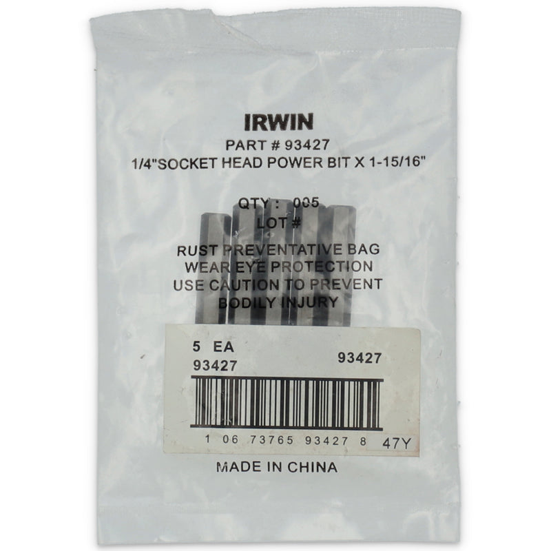 IRWIN 5pk 2x1/4'' SOCKET HEAD POWER BITS (NO ADVERTISING AMAZON-INTERNET SALES)