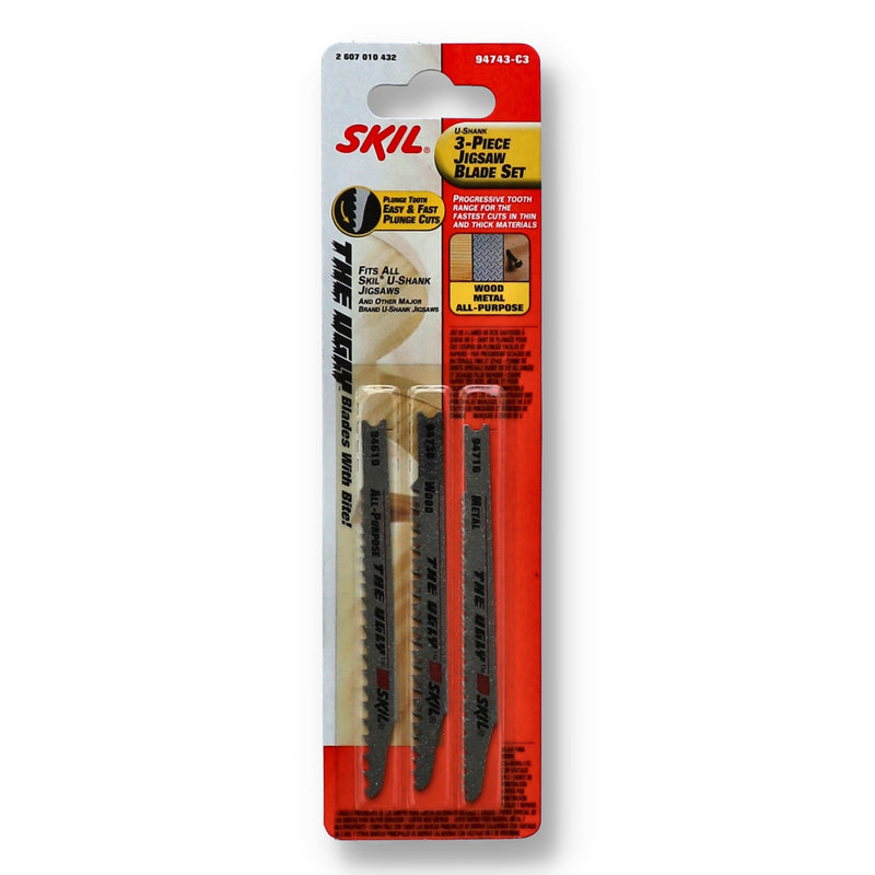 SKIL 3PC U-SHANK JIGSAW BLADE SET WOOD-METAL-ALL PURPOSE (NO ADVERTISING NO INTERNET SALES)