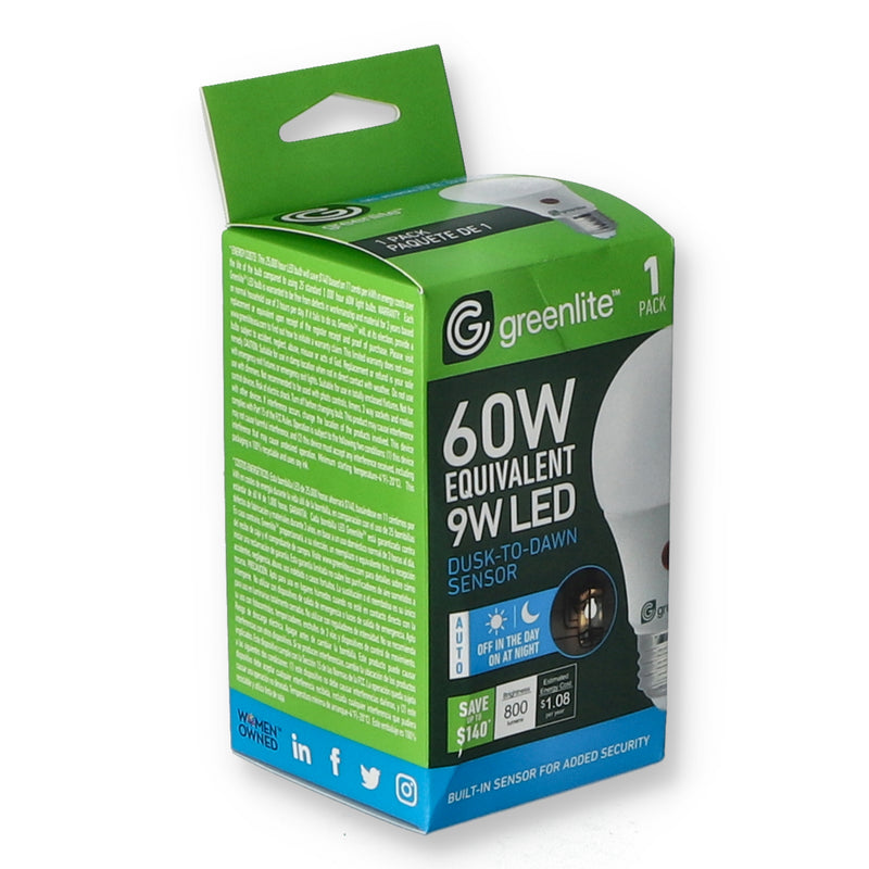 9=60W A19 DUSK TO DAWN LED BULB BRIGHT WHITE