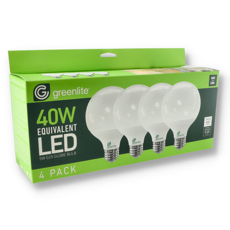 4PK 5=40W LED G25 GLOBE BULBS BRIGHT WHITE