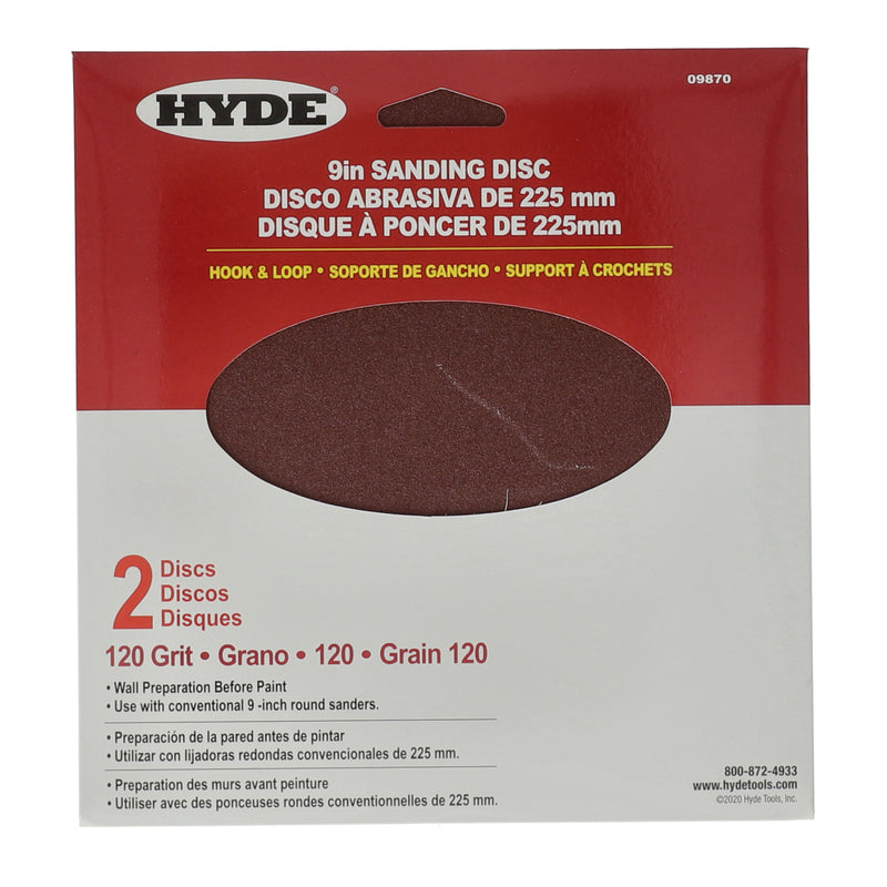 HYDE 2PK 9'' WALL SANDING DISCS HOOK & LOOP 120 GRIT