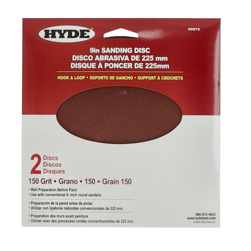 HYDE 2PK 9'' WALL SANDING DISCS HOOK & LOOP 150 GRIT