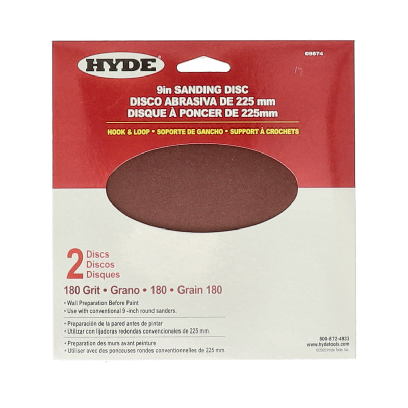 HYDE 2PK 9'' WALL SANDING DISCS HOOK & LOOP 180 GRIT