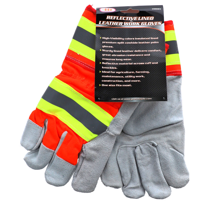 IIT LINED REFLECTIVE WORK GLOVE DOUBLE LEATHER PALM
