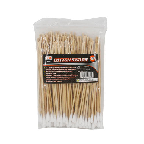 IIT 200pc 6'' COTTON SWAB BAMBOO HANDLE