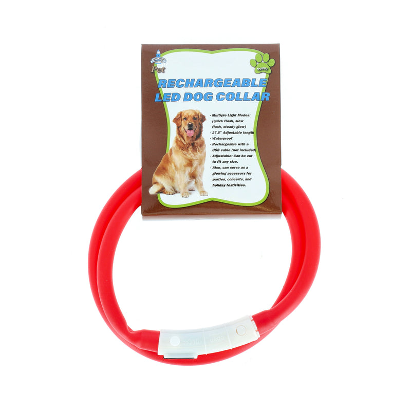 GLS PET RED RECHARGEABLE LED DOG COLLAR WATERPROOF