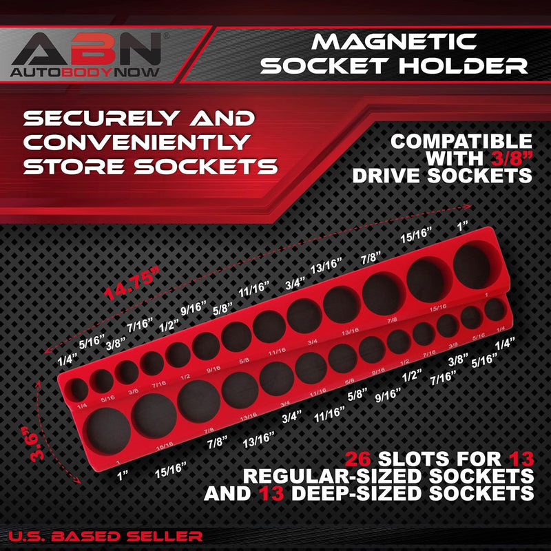 ABN 3/8'' DRIVE 26 SLOT SAE MAGNETIC SOCKET ORGANIZER DEEP & SHALLOW