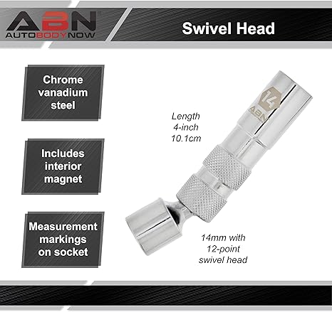 ABN 3/8'' DRIVE 14MM MAGNETIC SWIVEL SPARK PLUG SOCKET