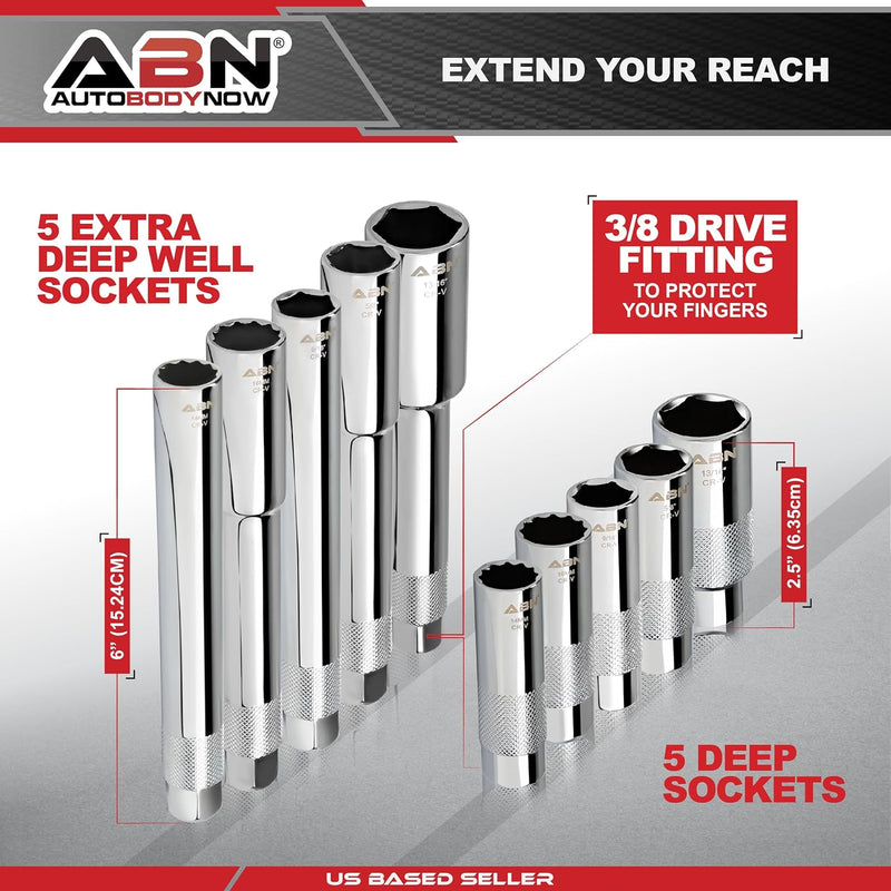 ABN 10PC 3/8'' DRIVE EXTRA DEEP SPARK PLUG SOCKET SET