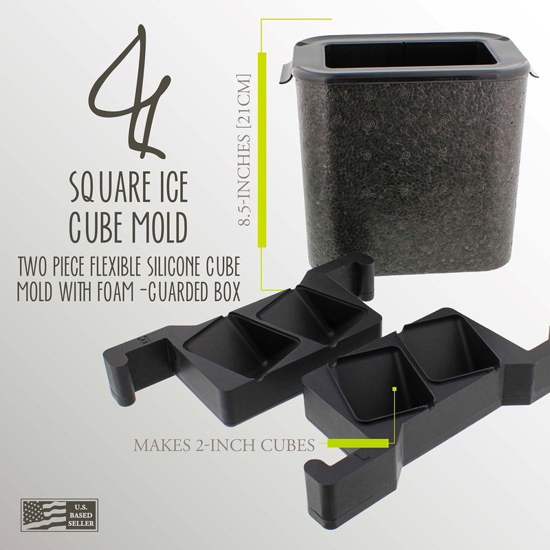 PLASTIC ICE CUBE MOLD & 2 TRAYS MAKES 4 -2'' ICE CUBES