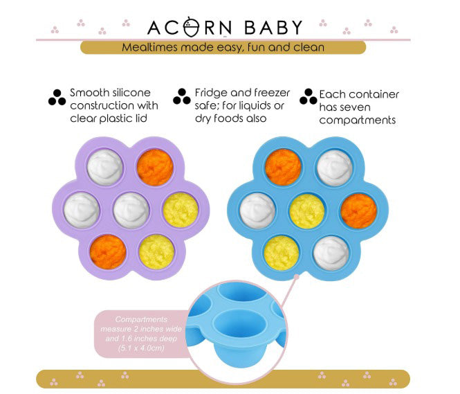 ACORN 2 PACK SILICONE FOOD CONTAINERS w/LIDS BLUE & PURPLE