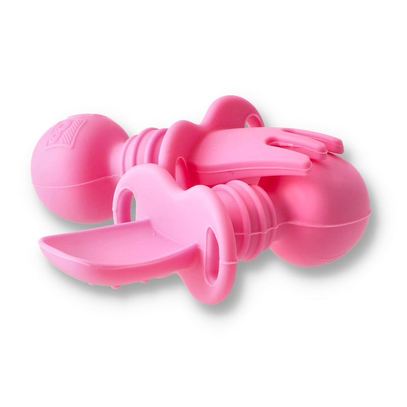 ACORN BABY SILICONE BABY SPOON & FORK SET HOT PINK