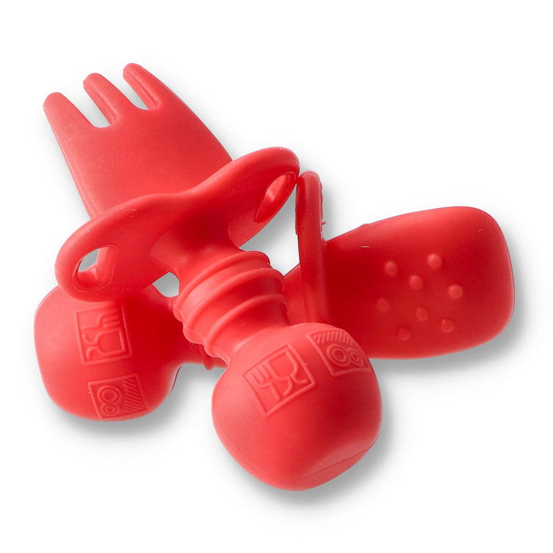 ACORN BABY SILICONE BABY SPOON & FORK SET RED