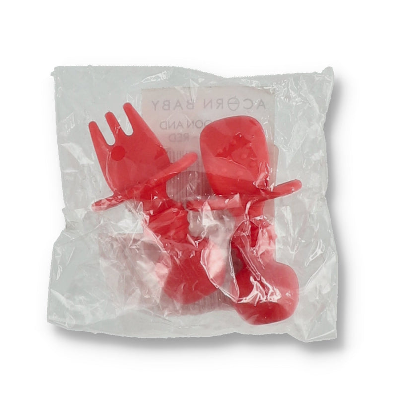 ACORN BABY SILICONE BABY SPOON & FORK SET RED