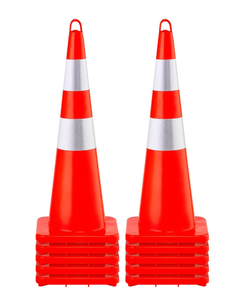 VEVOR 10PC 28'' PVC TRAFFIC CONE WITH REFLECTIVE COLLRS & WEIGHTED BASE