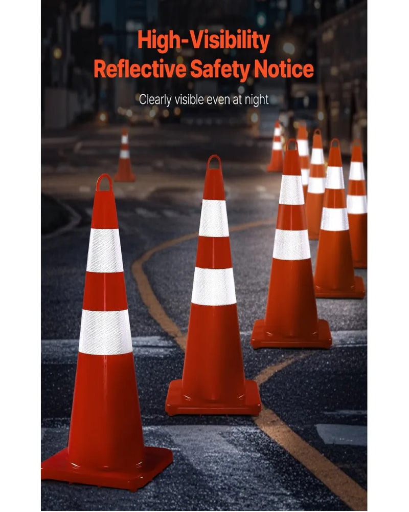 VEVOR 10PC 28'' PVC TRAFFIC CONE WITH REFLECTIVE COLLRS & WEIGHTED BASE