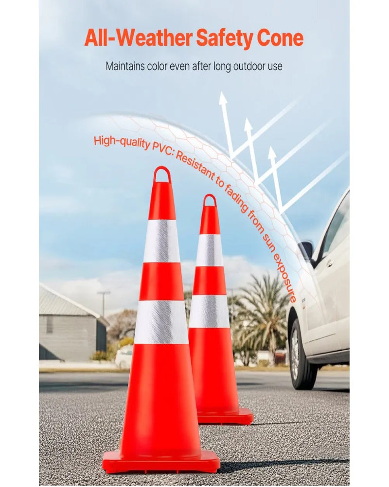 VEVOR 10PC 28'' PVC TRAFFIC CONE WITH REFLECTIVE COLLRS & WEIGHTED BASE