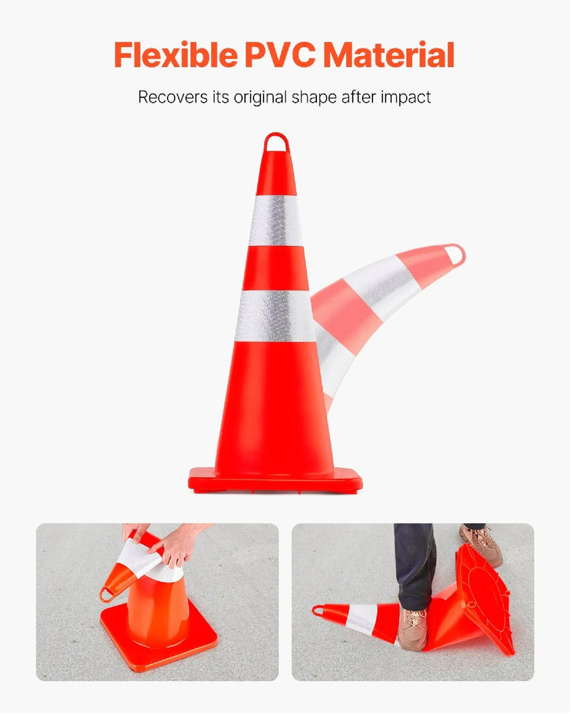 VEVOR 10PC 28'' PVC TRAFFIC CONE WITH REFLECTIVE COLLRS & WEIGHTED BASE