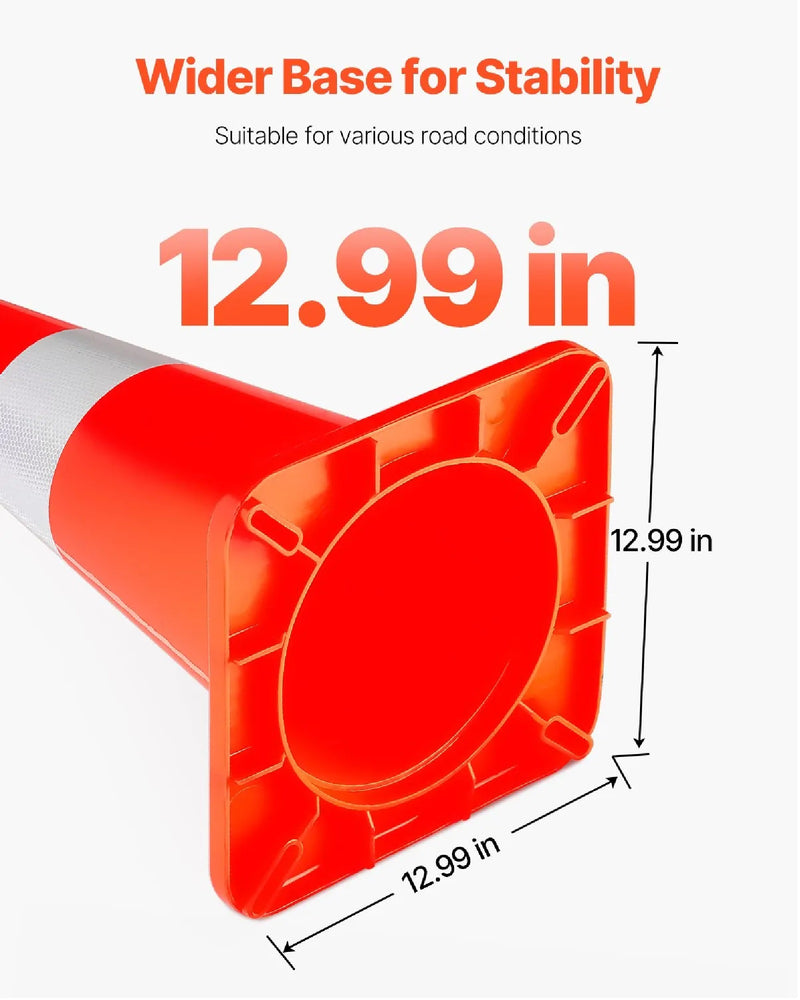 VEVOR 10PC 28'' PVC TRAFFIC CONE WITH REFLECTIVE COLLRS & WEIGHTED BASE