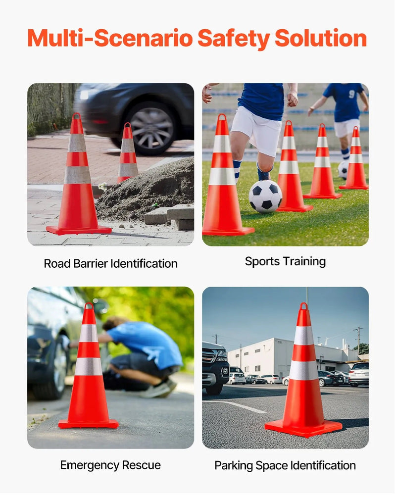 VEVOR 10PC 28'' PVC TRAFFIC CONE WITH REFLECTIVE COLLRS & WEIGHTED BASE