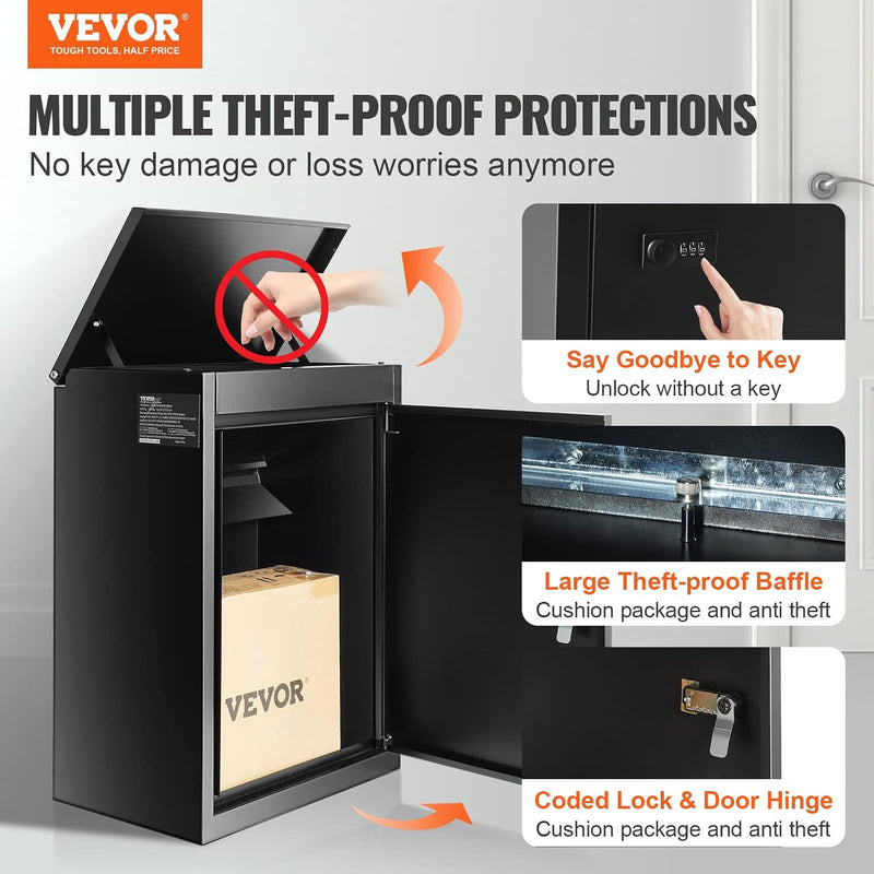 VEVOR 15.4 X 10.6 X 20.5'' STEEL WALL MOUNT MAILBOX WITH CODED LOCK