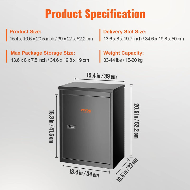 VEVOR 15.4 X 10.6 X 20.5'' STEEL WALL MOUNT MAILBOX WITH CODED LOCK
