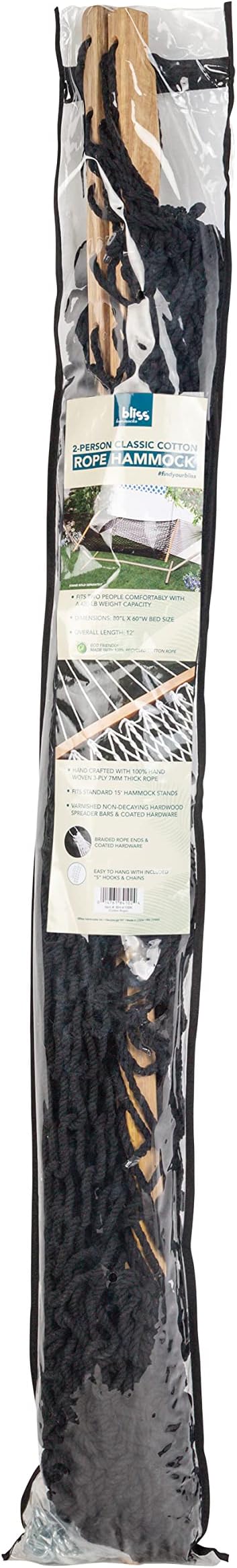 2 PERSON 60'' WIDE BLACK COTTON ROPE HAMMOCK