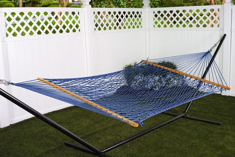 2 PERSON 60'' WIDE BLUE COTTON ROPE HAMMOCK