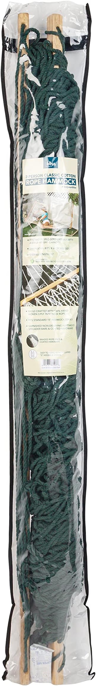 2 PERSON 60'' WIDE GREEN COTTON ROPE HAMMOCK