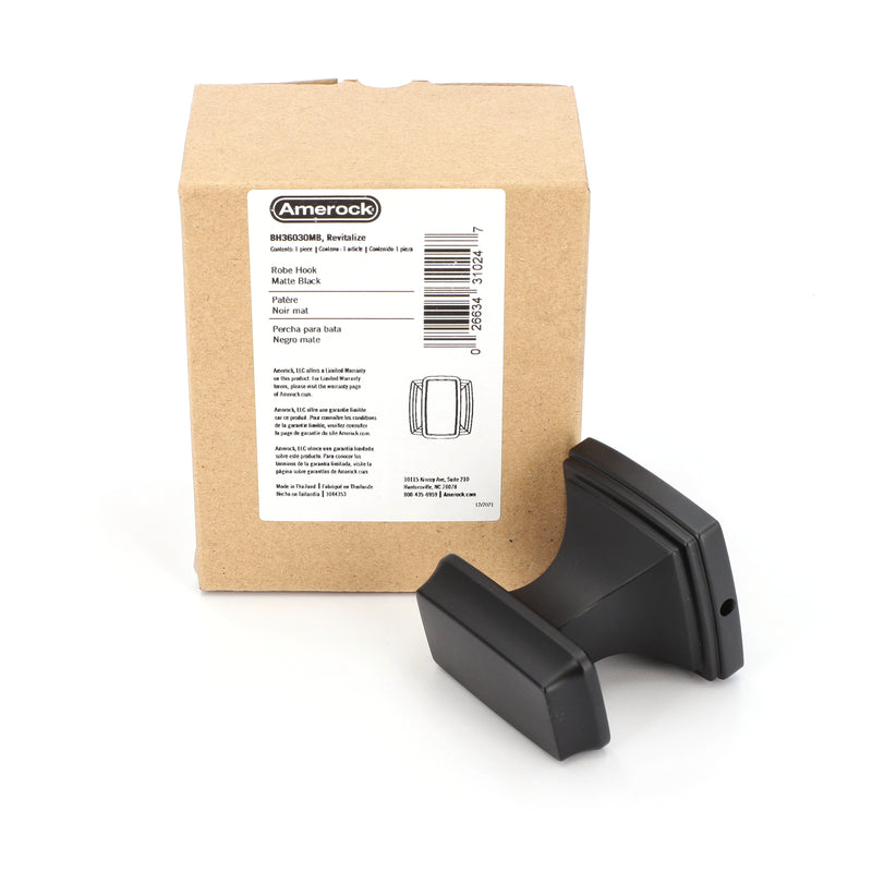 Revitalize Matte Black Single Prong Robe Hook