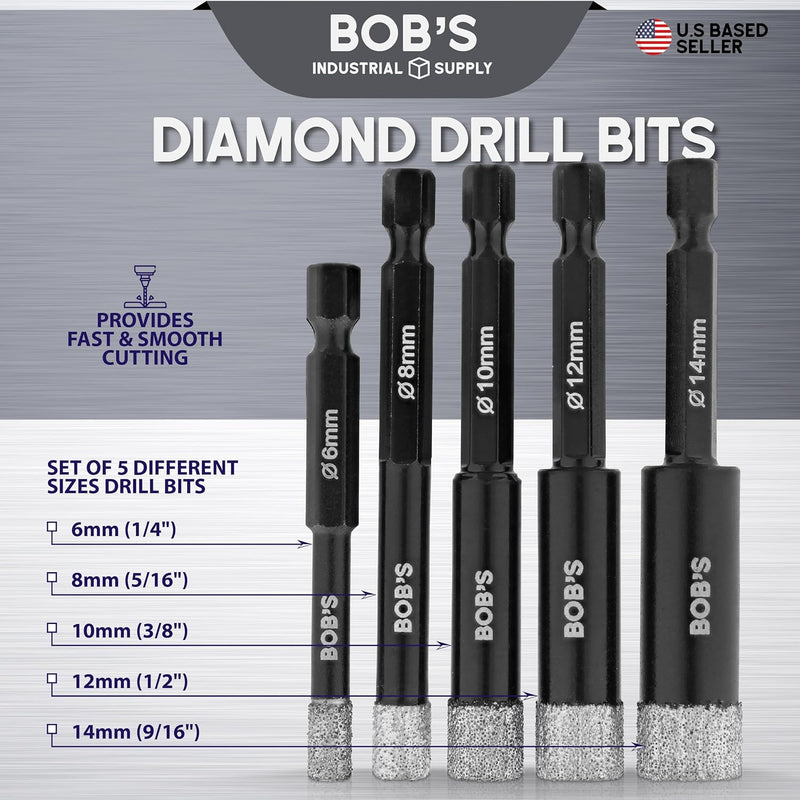 BOBS 5PC DIAMOND DRILL BIT SET 1/4'' SHANK