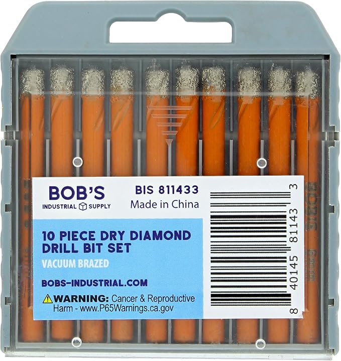 10pc BOBS DRY DIAMOND DRILL BIT SET 1/4'' SHANK w/CASE