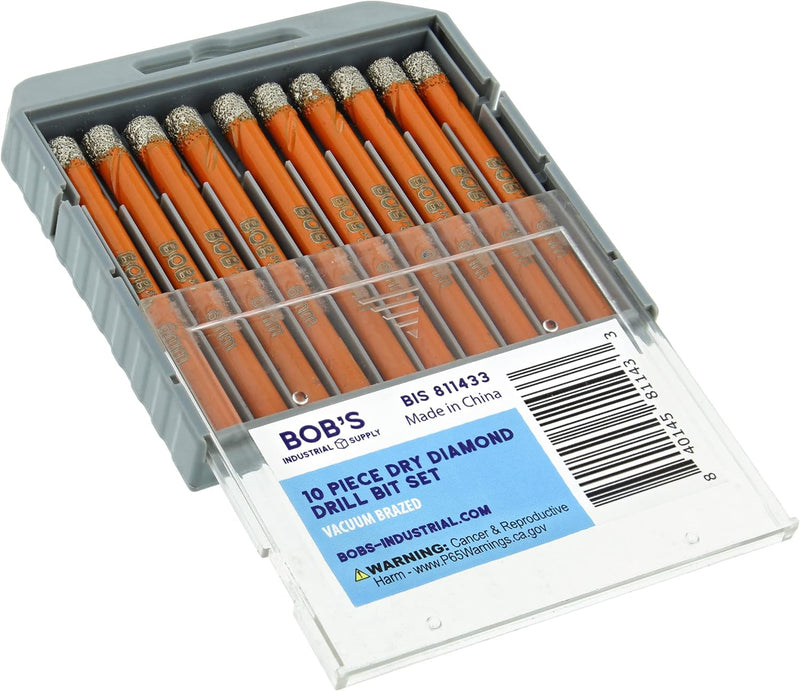 10pc BOBS DRY DIAMOND DRILL BIT SET 1/4'' SHANK w/CASE