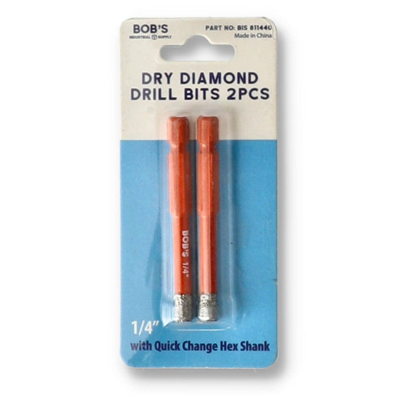 BOBS 2pc DRY DIAMOND DRILL BITS w/1/4'' QUICK CHANGE HEX SHANK
