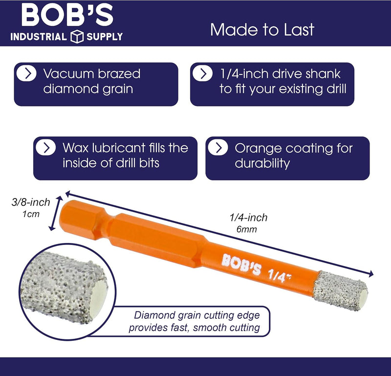 BOBS 2pc DRY DIAMOND DRILL BITS w/1/4'' QUICK CHANGE HEX SHANK