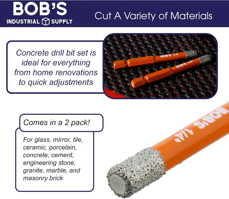 BOBS 2pc DRY DIAMOND DRILL BITS w/1/4'' QUICK CHANGE HEX SHANK