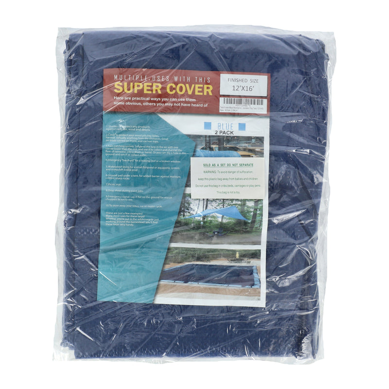 SUPER COVER 2PK TARP 12X16 BLUE FINISHED SIIZE 384SQFT 5 MIL