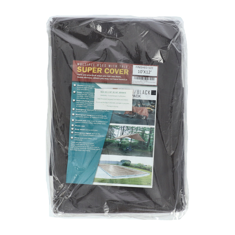 SUPER COVER 2PK TARP 10X12 BROWN/BLACK FINISH SIZE 240SQFT 10 MIL