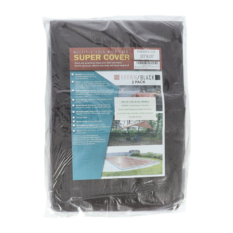 SUPER COVER 2PK TARP 10X20 BROWN/BLACK FINISH SIZE 400SQFT 10 MIL