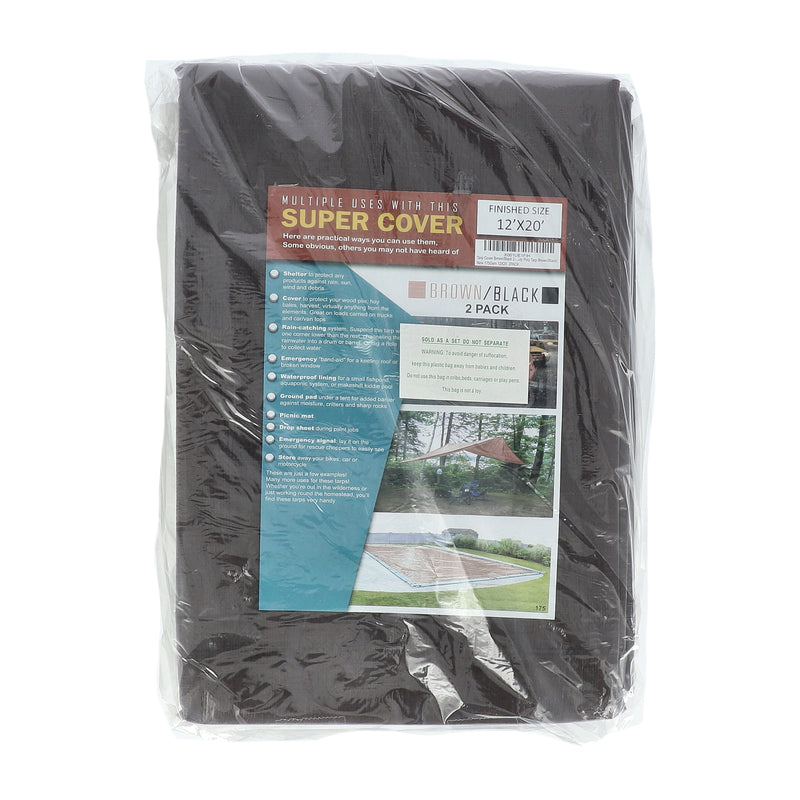 SUPER COVER 2PK TARP 12X20 BROWN/BLACK FINISH SIZE 480SQFT 10 MIL