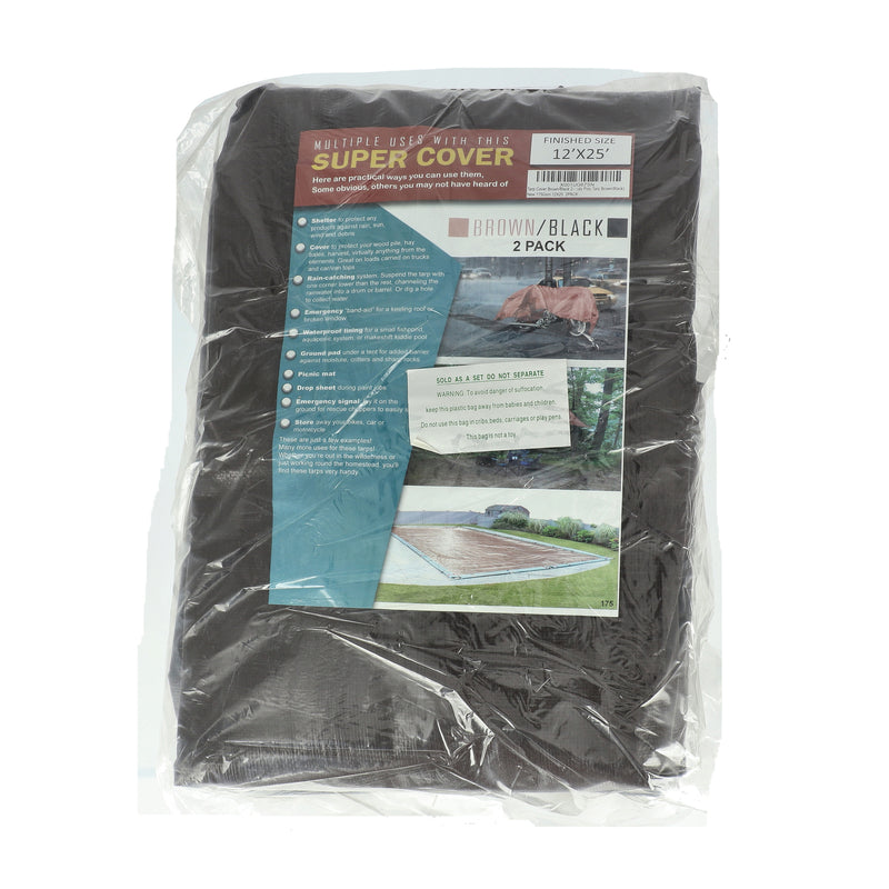 SUPER COVER 2PK TARP 12X25 BROWN/BLACK FINISH SIZE 600SQFT 10 MIL