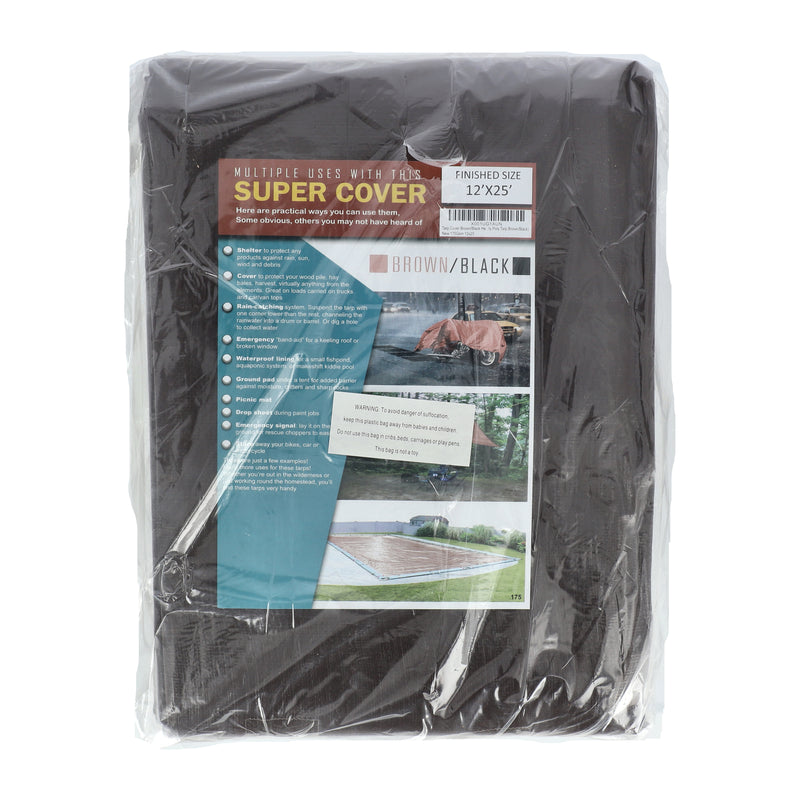 SUPER COVER TARP 12x25' BROWN/BLACK FINISH SIZE 300SQFT 10 MIL