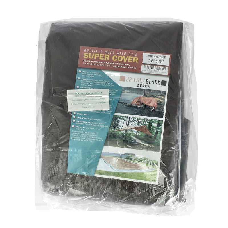 SUPER COVER 2PK TARP 16X20 BROWN/BLACK FINISH SIZE 640SQFT 10 MIL