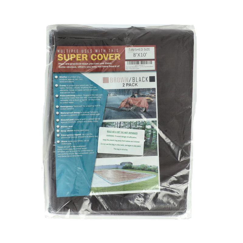 BR-8X10-X2-SUPER COVER 2PK TARP 8X10 BROWN/BLACK FINISH SIZE 160FTÂ² 10 MIL
