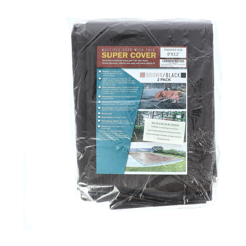 SUPER COVER 2PK TARP 9X12 BROWN/BLACK FINISH SIZE 216SQFT 10 MIL